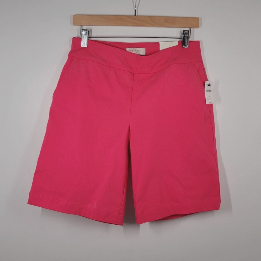 Talbots Bi-Stretch Hot Pink 9" Inseam Bermuda Mid Rise Shorts Women Size 4 NWT
